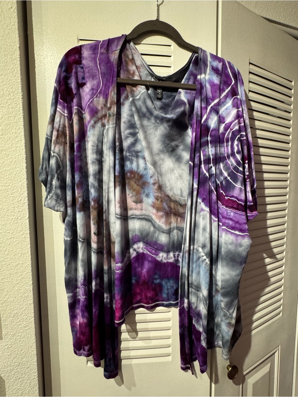 Purple & Gray Tie-Dye Open Drapey Cardigan